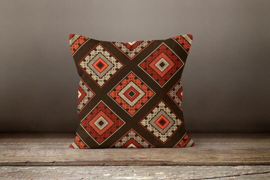 Rug Design Pillow Covers|Terracotta Southwestern Cushion Case|Decorative Pillow Top|Aztec Home Decor|Farmhouse Decor|Geometric Pillowcase