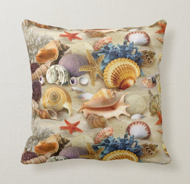 Beach House Pillow Case|Seashells Pillow Cover|Decorative Nautical Cushions|Coastal Throw Pillow|Octopus Home Decor|Starfish Pillow Cover