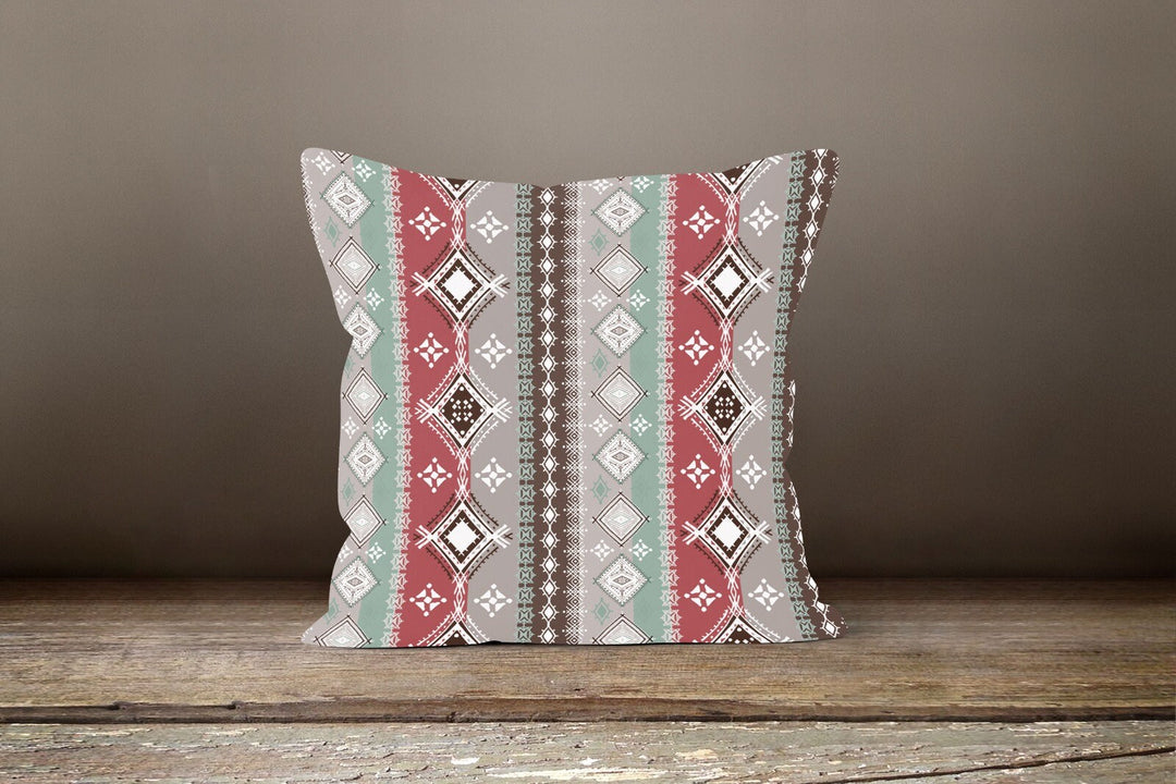 Rug Design Pillow Cover|Terracotta Southwestern Cushion Case|Decorative Aztec Print Ethnic Home Decor|Farmhouse Style Geometric Pillow Case