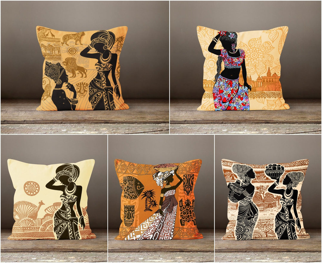 African Women Pillow Cover|Rustic Cushion Case|Decorative Cushion Cover|Ethnic Home Decor|Authentic Home Decor|Digital Print Cushion Cover