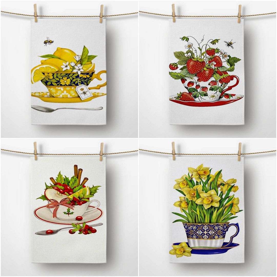 Fruit Tea Kitchen Towel|Lemon Tea Dish Towel|Strawberry Tea Hand Towel|Decorative Tea Towel|Apple Tea Hand Towel|Summer Trend Hand Towel