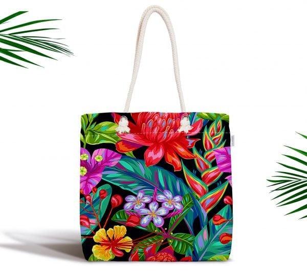 Floral Shoulder Bag|Fabric Handbag with Flowers|Vibrant Colors Beach Tote Bag|Summer Trend Colorful Flowers Messenger Bag|Gift for Her