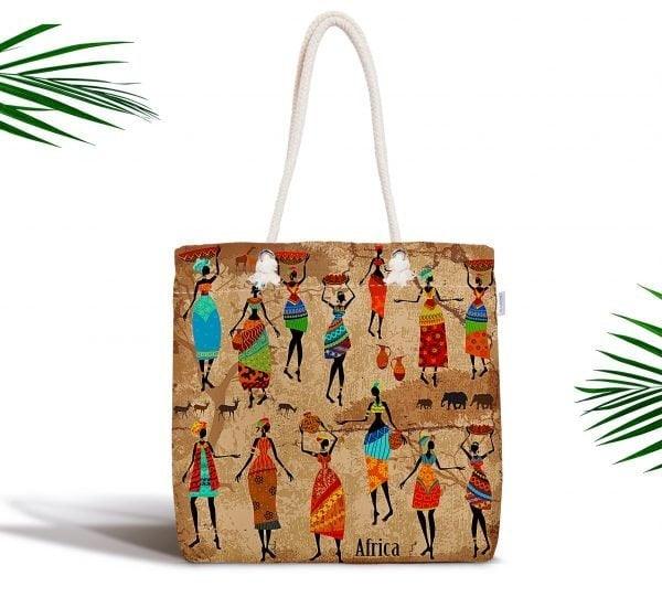 African Girl Fabric Bag|Fabric Shoulder Bag|Bohemian African Girl Beach Tote Bag|Digital Print Shopping Tote Bag for Women|Picnic Bag