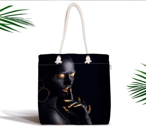 African Beauty Fabric Bag|Fabric Shoulder Bag|Bohemian Black Girl Beach Tote Bag|Digital Print Shopping Tote Bag for Women|Ethnic Picnic Bag