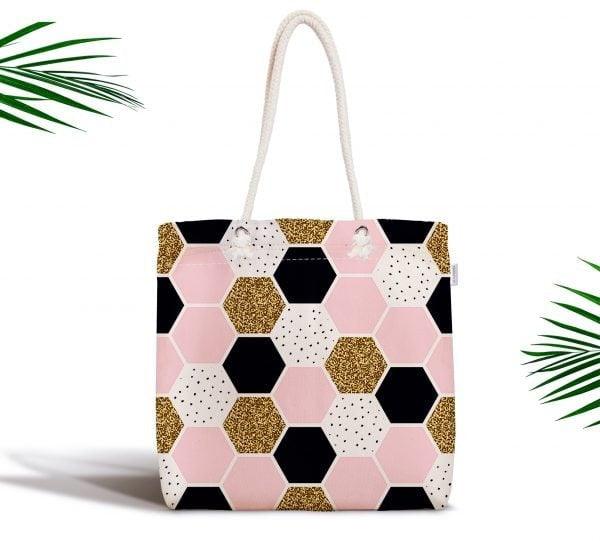 Marble Pattern Fabric Shoulder Bag|Special Geometric Design Handbag|Beach Tote Bag|Daily Shoulder Bag with Inner Pocket|Shopping Bag for Her