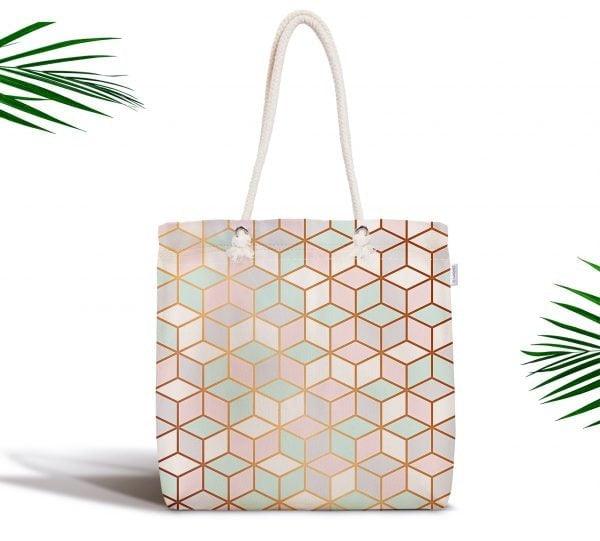 Marble Pattern Fabric Shoulder Bag|Special Geometric Design Handbag|Beach Tote Bag|Daily Shoulder Bag with Inner Pocket|Shopping Bag for Her