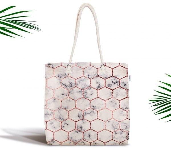 Marble Pattern Fabric Shoulder Bag|Special Geometric Design Handbag|Beach Tote Bag|Daily Shoulder Bag with Inner Pocket|Shopping Bag for Her