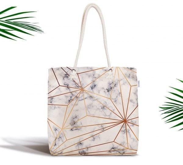 Marble Pattern Fabric Shoulder Bag|Special Geometric Design Handbag|Beach Tote Bag|Daily Shoulder Bag with Inner Pocket|Shopping Bag for Her