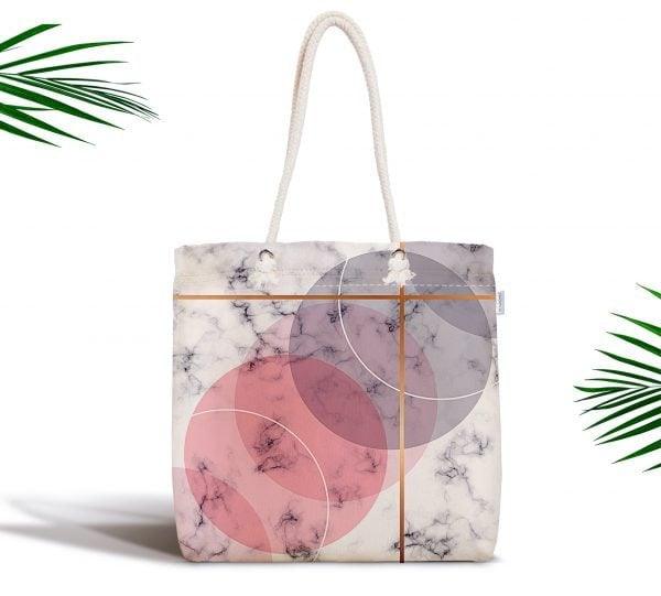 Marble Pattern Fabric Shoulder Bag|Special Geometric Design Handbag|Beach Tote Bag|Daily Shoulder Bag with Inner Pocket|Shopping Bag for Her