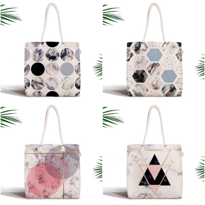 Marble Pattern Fabric Shoulder Bag|Special Geometric Design Handbag|Beach Tote Bag|Daily Shoulder Bag with Inner Pocket|Shopping Bag for Her