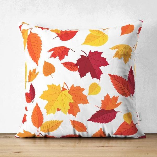 Fall Trend Pillow Cover|Suede Autumn Cushion Case|Orange Yellow Leaves Throw Pillow|Decorative Pillow Case|Farmhouse Thanksgiving Pillow