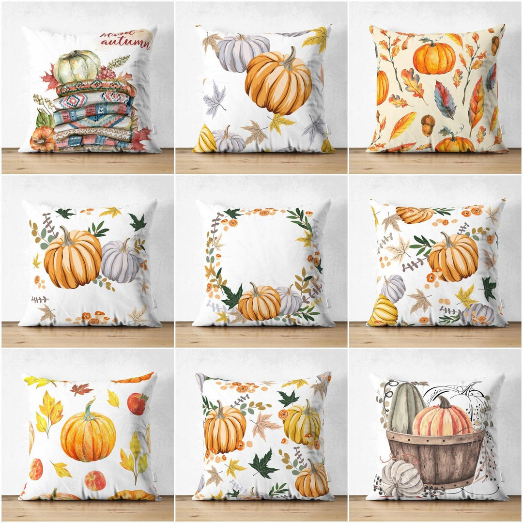 Pumpkin Pillow Cover|Fall Trend Suede Cushion Case|Floral Orange Pumpkin Throw Pillow|Decorative Pillow Case|Farmhouse Thanksgiving Pillow