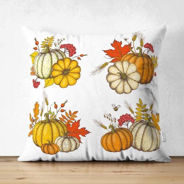 Pumpkin Pillow Case|Fall Trend Suede Cushion Case|Striped Pumpkin and Sunflower Throw Pillow|Decorative Pillow|Farmhouse Thanksgiving Pillow