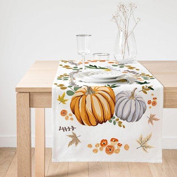 Fall Trend Table Runner|High Quality Pumpkin Table Runner|Orange Home Decor|Farmhouse Table Decor|Autumn Home Decor|Gray Pumpkin Tablecloth