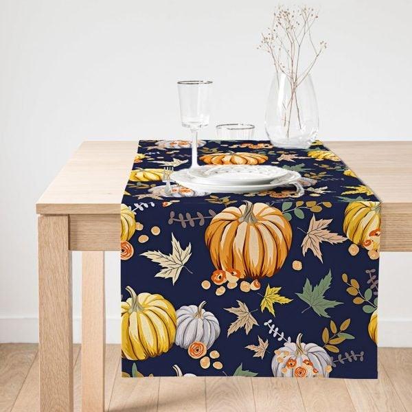 Fall Trend Table Runner|High Quality Pumpkin Table Runner|Orange Home Decor|Farmhouse Table Decor|Autumn Home Decor|Gray Pumpkin Tablecloth