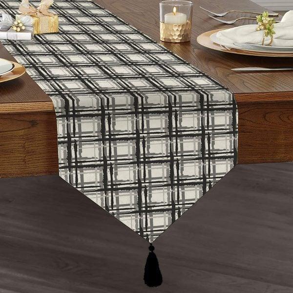 Black & White Geometric Table Runner|High Quality Triangle Chenille Table Runner|Decorative Tabletop|Psychedelic Home Decor|Tasseled Runner