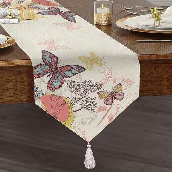 Butterfly Table Runner|High Quality Triangle Chenille Table Runner|Summer Trend Floral Butterfly Tabletop|Colorful Butterfly Print Tabletop