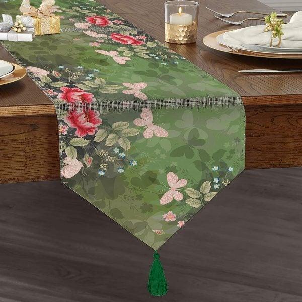 Butterfly Table Runner|High Quality Triangle Chenille Table Runner|Summer Trend Floral Butterfly Tabletop|Patterned Butterfly Print Tabletop