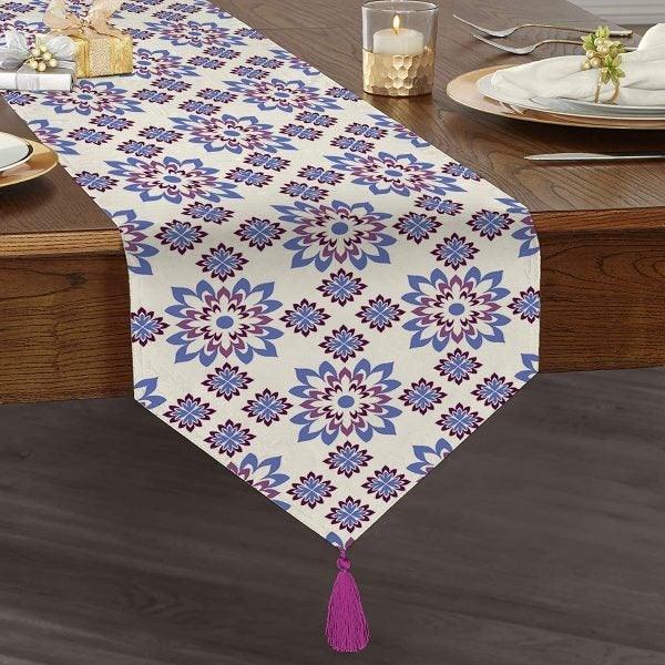 Decorative Table Runner|High Quality Triangle Chenille Table Runner|Ethnic Pattern Table Runner|Bohemian Style Authentic Tasseled Runner