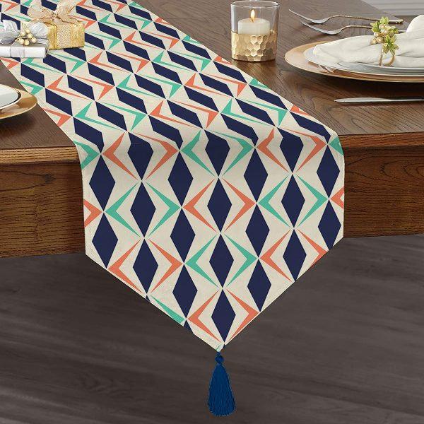 Abstract Geometric Table Runner|High Quality Triangle Chenille Tabletop|Decorative Tabletop|Psychedelic Home Decor|Modern Tasseled Runner