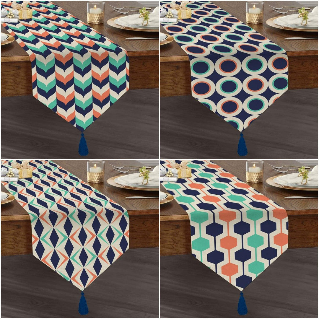 Abstract Geometric Table Runner|High Quality Triangle Chenille Tabletop|Decorative Tabletop|Psychedelic Home Decor|Modern Tasseled Runner