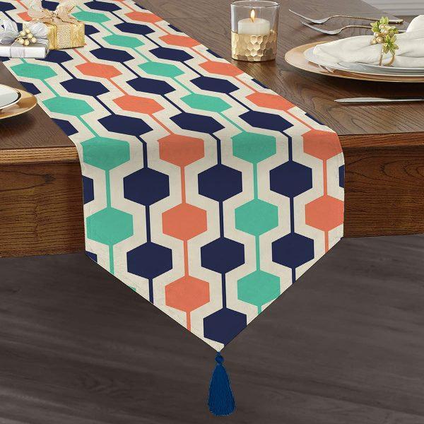 Abstract Geometric Table Runner|High Quality Triangle Chenille Tabletop|Decorative Tabletop|Psychedelic Home Decor|Modern Tasseled Runner