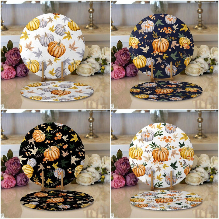 Fall Trend Placemat|Set of 2 Pumpkin Supla Table Mat|Floral Pumpkin Round American Service Dining Underplate|Farmhouse Style Autumn Coasters