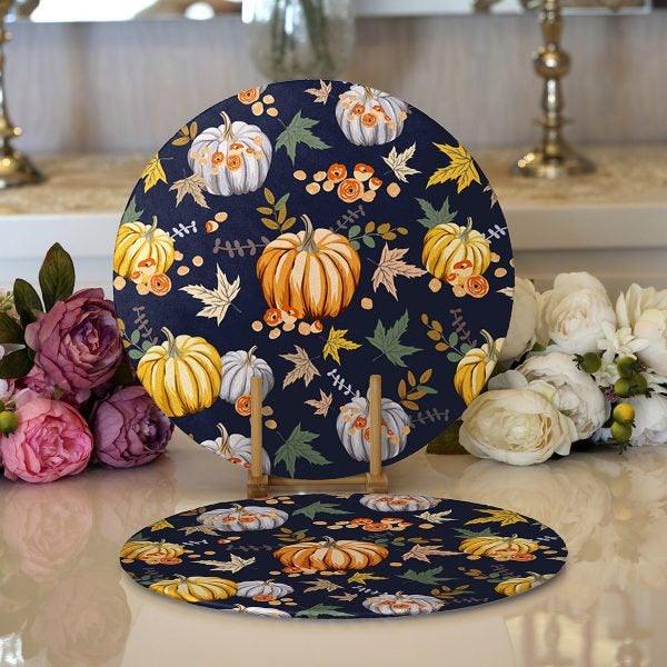 Fall Trend Placemat|Set of 2 Pumpkin Supla Table Mat|Floral Pumpkin Round American Service Dining Underplate|Farmhouse Style Autumn Coasters