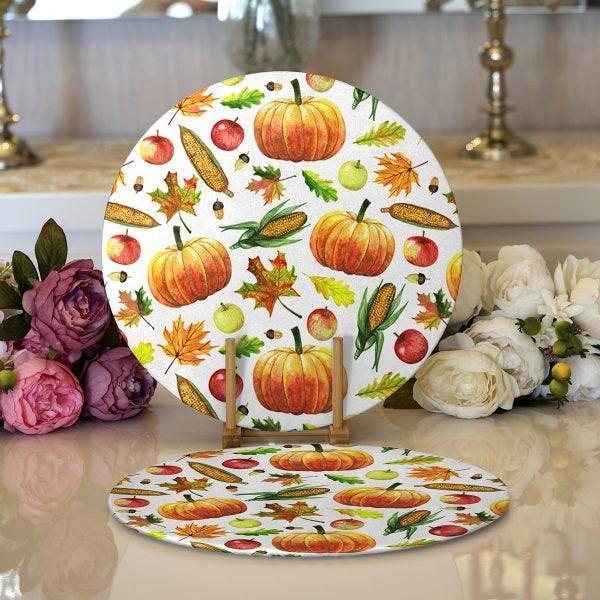 Fall Trend Placemat|Set of 2 Pumpkin Supla Table Mat|Striped Pumpkin Round American Service Dining Underplate|Farmhouse Style Autumn Coaster