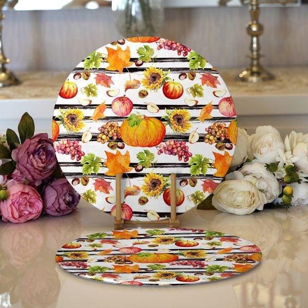 Fall Trend Placemat|Set of 2 Pumpkin Supla Table Mat|Striped Pumpkin Round American Service Dining Underplate|Farmhouse Style Autumn Coaster