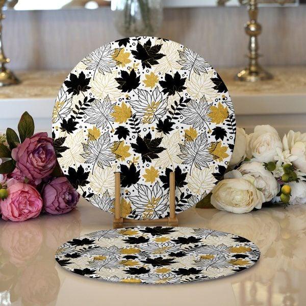 Fall Trend Placemat|Set of 2 Leaves Supla Table Mat|Dry Gold Leaves Round American Service Dining Underplate|Farmhouse Style Autumn Coasters