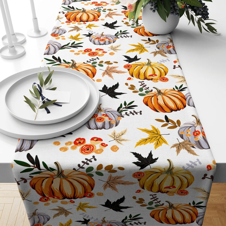 Fall Trend Table Runner|Orange and Gray Pumpkin Table Runner|Hello Autumn Home Decor|Farmhouse Tabletop|Housewarming Pumpkin Table Runner