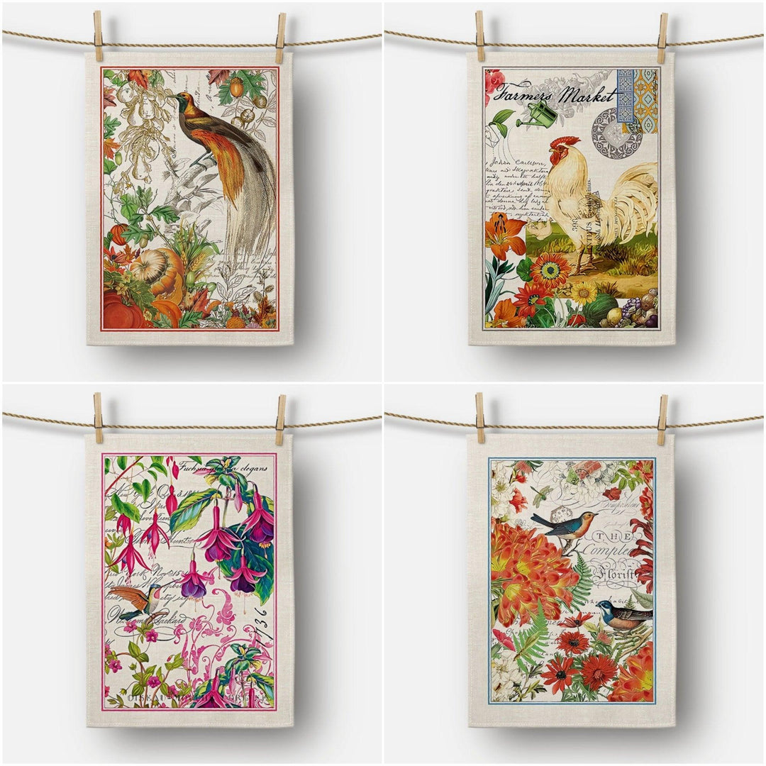 Fall Trend Kitchen Towel|Floral Bird Dish Towel|Pumpkin Print Hand Towel|Decorative Tea Towel|Rooster Tea Towel|Autumn Trend Hand Towel