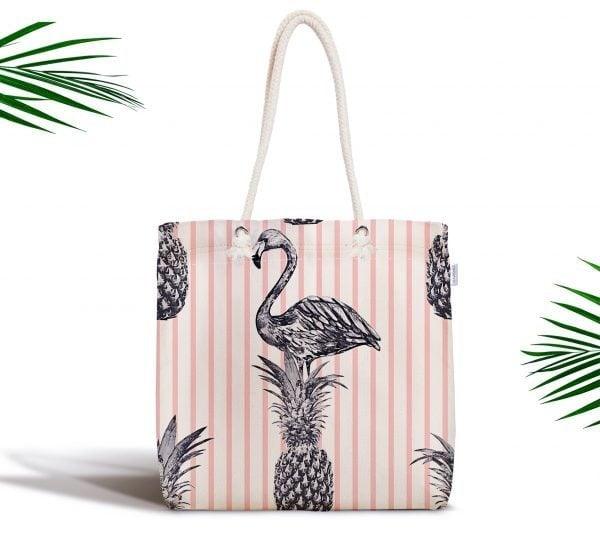 Flamingo Shoulder Bag|Gray Flamingo Fabric Handbag|Palm Tree Pineapple Flamingo Handbag|Beach Tote Bag|Boho Style Women&#39;s Purse|Shopping Bag