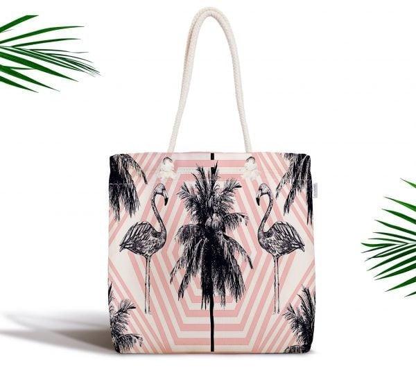 Flamingo Shoulder Bag|Gray Flamingo Fabric Handbag|Palm Tree Pineapple Flamingo Handbag|Beach Tote Bag|Boho Style Women&#39;s Purse|Shopping Bag