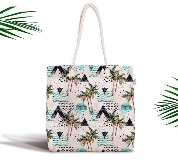 Palm Tree Shoulder Bag|Floral Fabric Handbag with Palm Tree Island and Globe|Floral Beach Tote Bag|Summer Trend Messenger Bag|Gift for Her