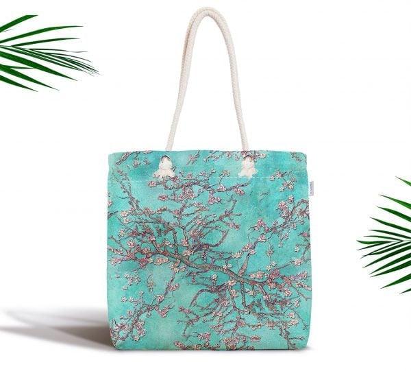 Tree Shoulder Bag|Floral Fabric Handbag with Turquoise Gray Green Pink Tree|Floral Beach Tote Bag|Summer Trend Messenger Bag|Gift for Her