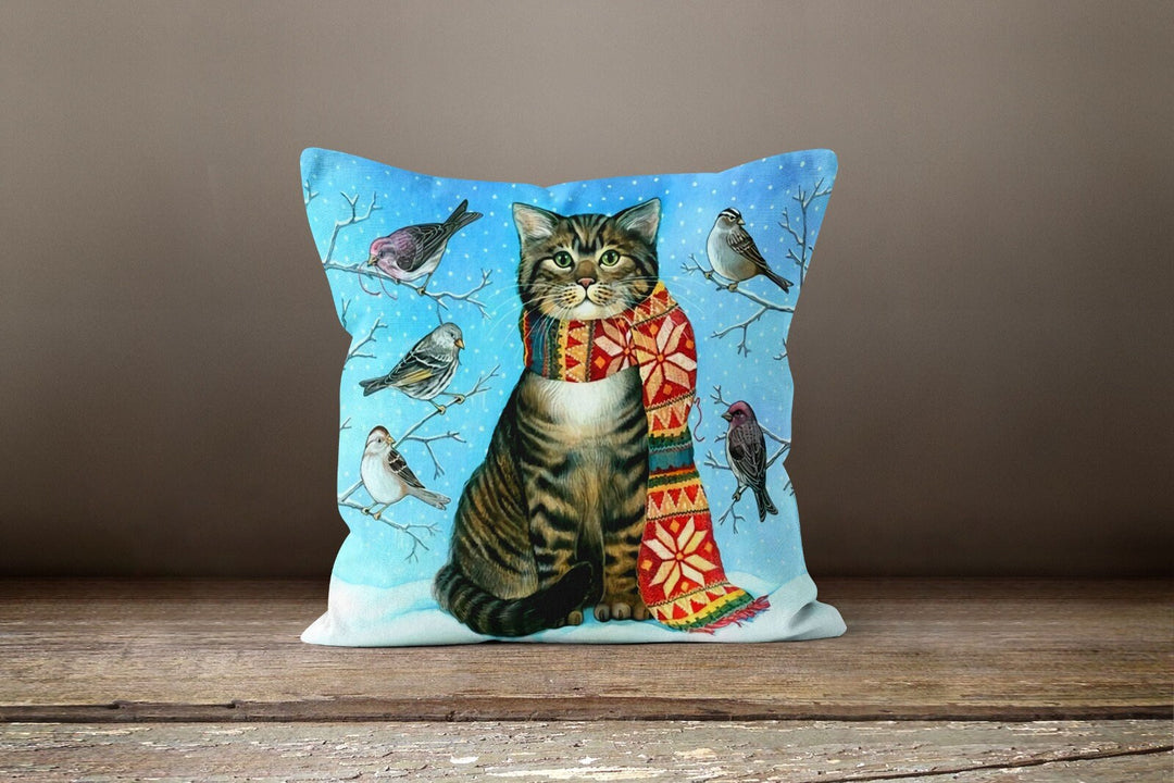 Cute Cat Pillow Cover|Autumn Cushion Case|Animal Print Throw Pillow|Farmhouse Style Outdoor Pillow Case|Housewarming Cat Print Cushion Cover