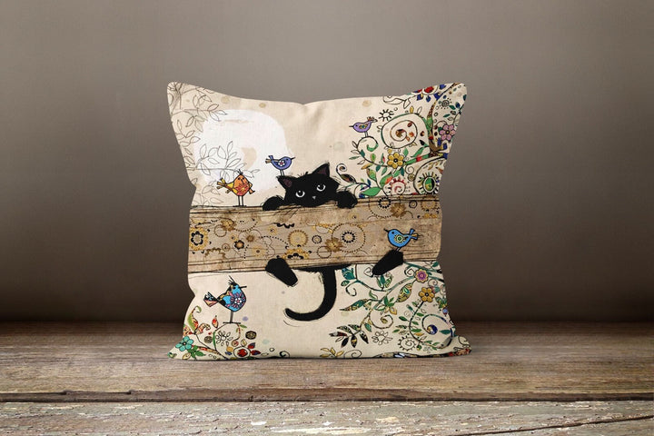 Cute Cat Pillow Cover|Autumn Cushion Case|Animal Print Throw Pillow|Farmhouse Style Outdoor Pillow Case|Housewarming Cat Print Cushion Cover