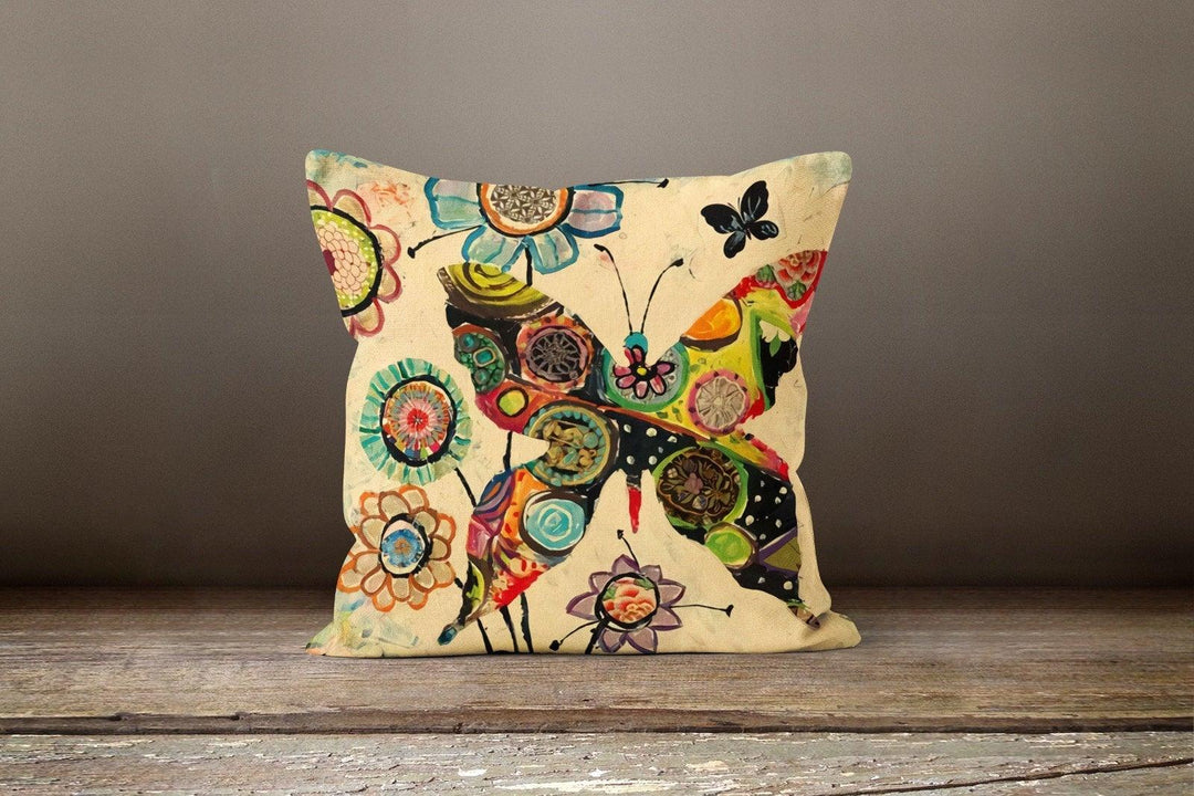 Butterfly Pillow Case|Green Butterfly Pillow Cover|Decorative Floral Cushion Case|Housewarming Boho Pillow Case|Farmhouse Porch Cushion Case