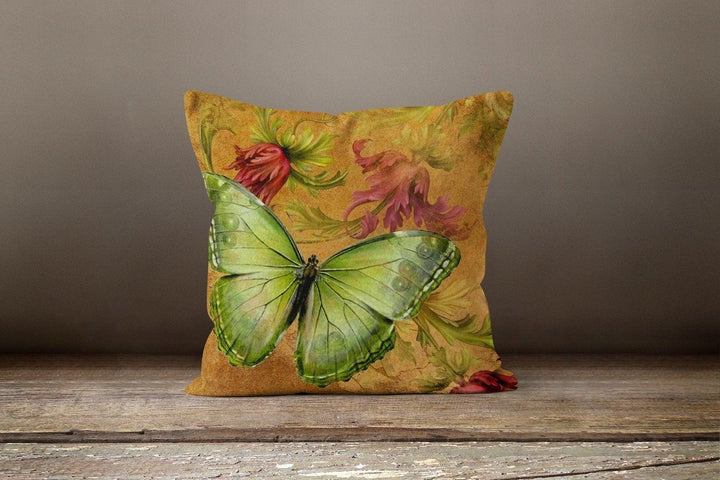 Butterfly Pillow Case|Green Butterfly Pillow Cover|Decorative Floral Cushion Case|Housewarming Boho Pillow Case|Farmhouse Porch Cushion Case