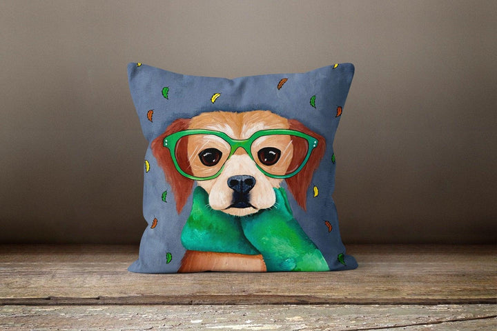 Cute Dogs Pillow Cover|Decorative Cushion Case|Dog With Glasses Home Decor|Dogs and Flowers Pillow Case|Animal Print Farmhouse Pillow Case