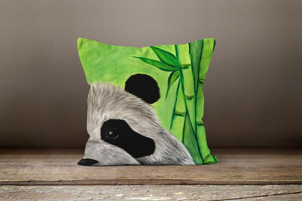 Cute Panda Pillow Cover|Decorative Cushion Case|Green Home Decor|Black White Panda Pillow Case|Animal Print Case|Farmhouse Style Pillow Case