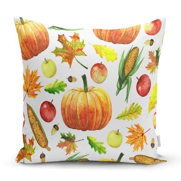 Pumpkin Pillow Cover|Fall Trend Cushion Case|Orange Gray Green Yellow White Pumpkin Throw Pillow|Farmhouse Style Welcome Fall Pillow Cover