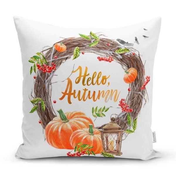 Pumpkin Pillow Cover|Fall Trend Cushion Case|Orange Gray Green Yellow White Pumpkin Throw Pillow|Farmhouse Style Welcome Fall Pillow Cover