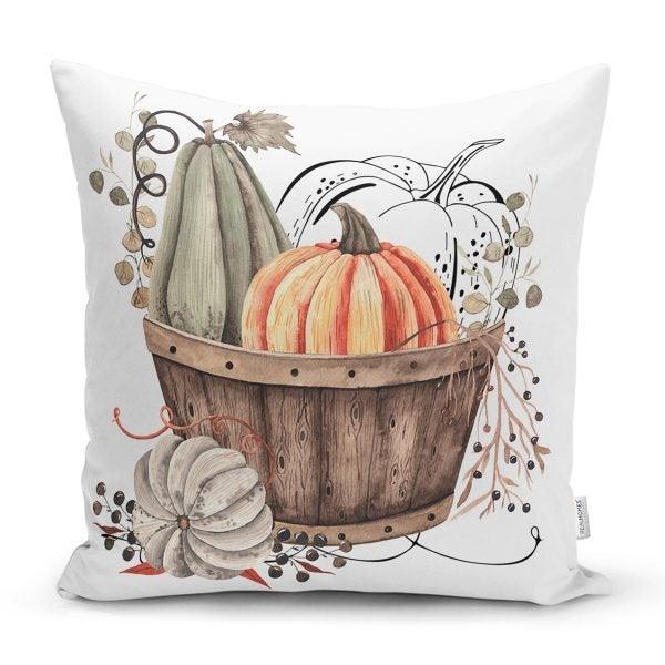 Pumpkin Pillow Cover|Fall Trend Cushion Case|Orange Gray Green Yellow White Pumpkin Throw Pillow|Farmhouse Style Welcome Fall Pillow Cover