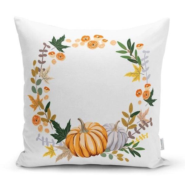 Pumpkin Pillow Cover|Fall Trend Cushion Case|Orange Gray Green Yellow White Pumpkin Throw Pillow|Farmhouse Style Welcome Fall Pillow Cover