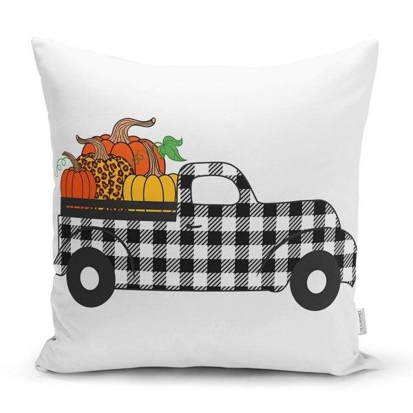 Pumpkin Pillow Cover|Fall Trend Cushion Case|Plaid Orange Red Yellow Pumpkin Throw Pillow|Decorative Pillow Case|Farmhouse Halloween Pillow