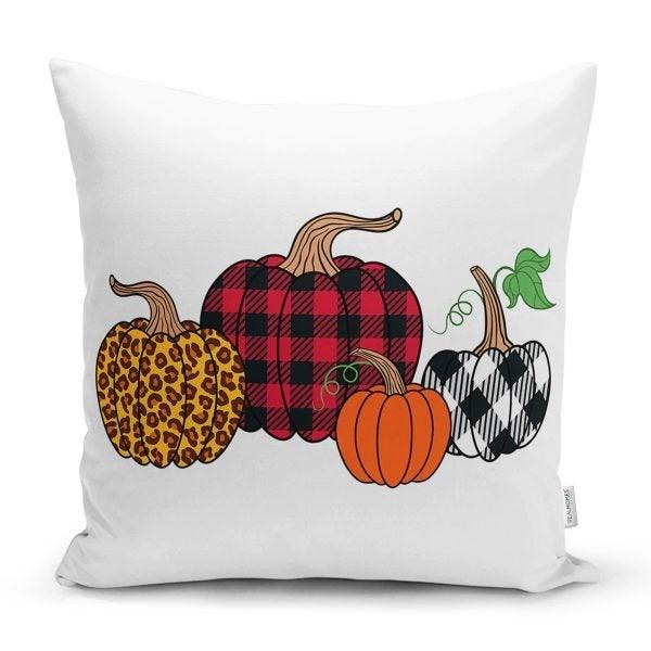 Pumpkin Pillow Cover|Fall Trend Cushion Case|Plaid Orange Red Yellow Pumpkin Throw Pillow|Decorative Pillow Case|Farmhouse Halloween Pillow