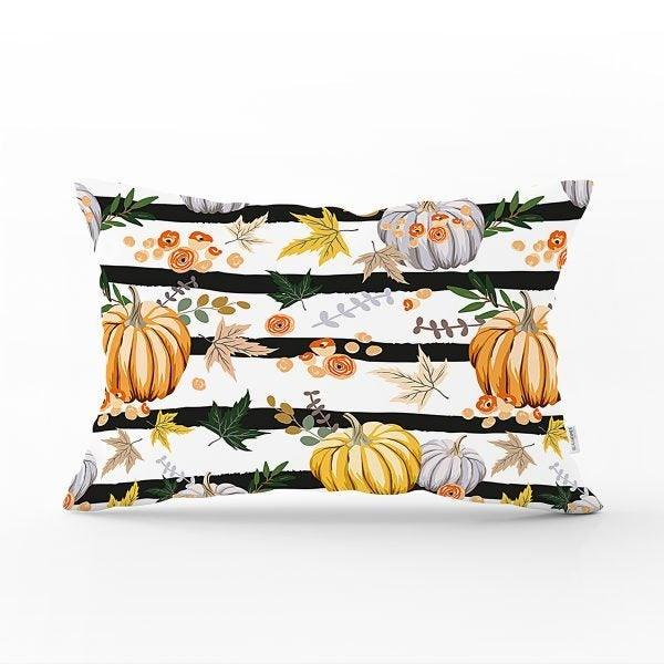 Fall Trend Pillow Cover|Rectangle Pumpkin Cushion Case|Decorative Orange Gray Pumpkin Throw Pillow|Farmhouse Style Thanksgiving Cushion Case